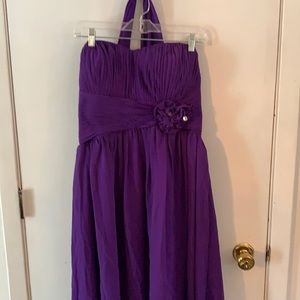 Juliet high-low purple prom dress with scarf and removable spaghetti straps